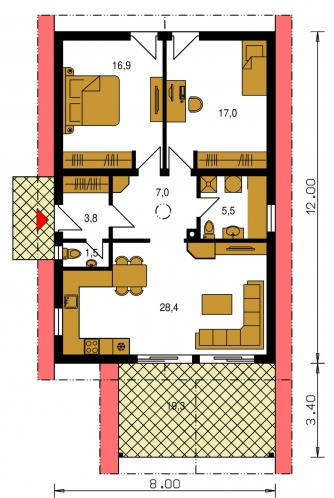 Floor plan of ground floor - BUNGALOW 28